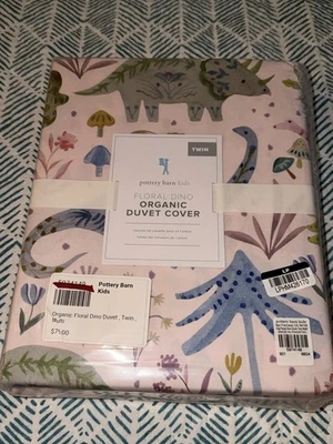 ¡Nueva funda nórdica Pottery Barn Kids floral Dino orgánica doble rosa! Foto 1 de 2