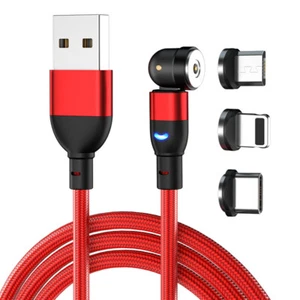 3-in-1 180°+360° Magnetic Charger Cable For Apple Micro USB Type-C  Samsung LG - Picture 1 of 12