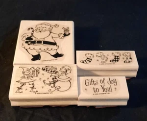 2006 "GIFTS OF JOY" WOOD-MOUNTED RUBBER STAMP SET BY STAMPIN UP SET OF 4 - Picture 1 of 11