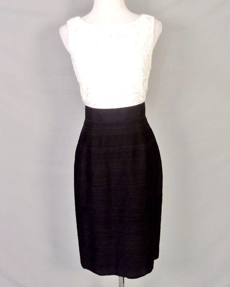 EUC Kay Unger Нью-Йорк черный и белый вискоза отверстие / шелковая юбка платье размер 4 - Изображение 1 из 4