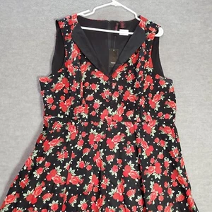 Retro Chic Torrid Women Dress 24 Black Floral Sleeveless Button Front Swing NWT - Picture 1 of 9
