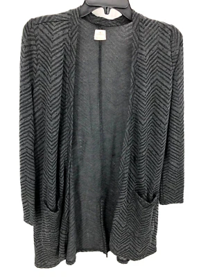 Suéter ONeill Mujer Gris Medio Negro Chevron Rayas Frente Abierto Cárdigan Foto 1 de 4