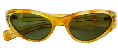 Gafas de sol vintage ojo de gato-lente verde-marco tortuga con pastas-hechas en Francia B-H Foto 1 de 4