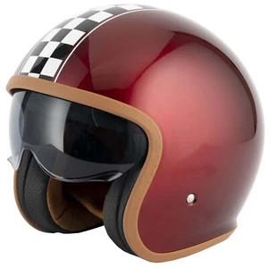 VCAN H589 OPEN FACE RETRO SCOOTER MOD MOTORCYCLE HELMET BURGUNDY RED VICTORY - Picture 1 of 8