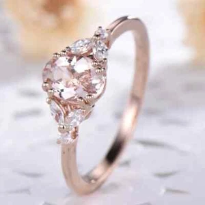 Certified Natural Morganite Unique 14k Rose Gold Filled Engagement Ring, - Imagen 1 de 8