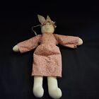 Handmade Stuffed Bunny Rabbit Pink Dress Cottage Country Farmhouse Decor  16in