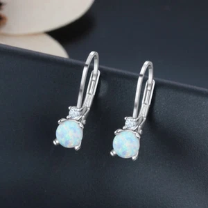 E05 Discreto Orecchini Bianca Colorati Opale Argento Sterling 925 Pendenti - Foto 1 di 4