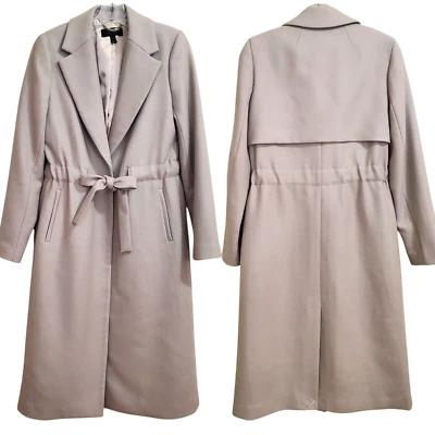 J Crew Womens Sz 2 Tie-Waist Topcoat Double-Serge Wool Classic Coat Light Stone - Image 1 of 4