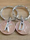 37th Anniversary Personalised Polished 1987 Coin & Charm Keyrings In Gift Bag x2