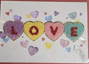 PAPYRUS SWEETHEARTS FELT EMBROIDERED LOVE HEARTS STICK ME ON THINGS PATCH CARD - Picture 1 of 5
