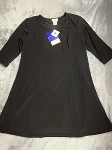 Susan Graver Dress 1X NWT Style USA Stretchy 3/4 Sleeve Black - Picture 1 of 6