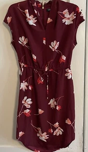 Lauren Ralph Lauren Dress Womens Petite 2P Burgundy Floral Sleeveless Tie Waist - Picture 1 of 13
