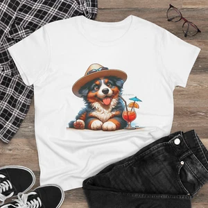 Camiseta Digipups Bernese Mountain Dog Cachorro Divertida Sol Tropical Playa Bebida Damas - Imagen 1 de 3