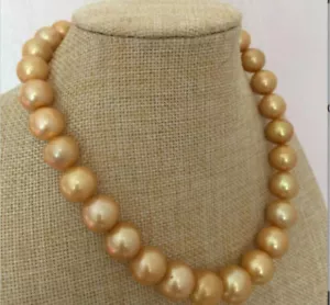 Rare Huge 13-15mm Real South Sea Round Gold Pearl Necklace 14-36 inch 14KGP - Picture 1 of 18