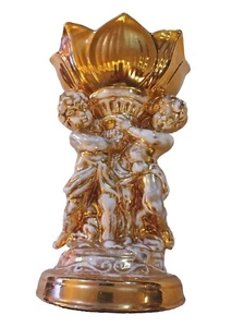 VINTAGE SOAP DISH CHERUB ANGEL CERAMIC COMPOTE PEDESTAL GOLD HOLLYWOOD REGENCY - Picture 1 of 19