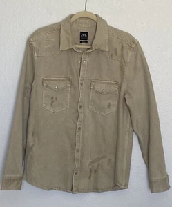Zara Ripped Denim Overshirt M jeans shirt jacket trucker Distresses - Picture 1 of 22