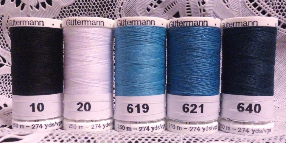 1 black 1 white 3 aqua GUTERMANN 100% polyester sew-all thread 274 yard spools - Image 1 of 1