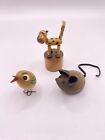 Lot of 3 Vintage Wooden Thumb Push Toy and Minis Dog Bird Mouse