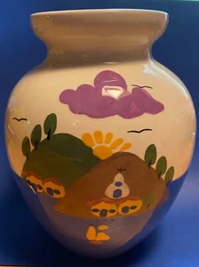 Greek Landscape VASE Mountain Village Hand Painted Ceramic Handmade Greece 7” H - Picture 1 of 6