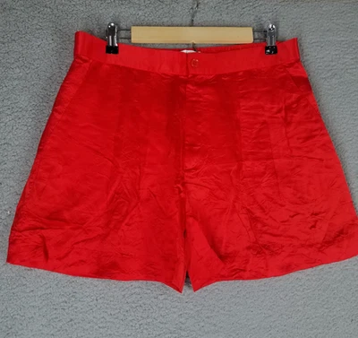Pantalones cortos de vestir de seda Equipment para mujer 10 arrugas arrugadas plisadas rojas 3,5" Foto 1 de 4