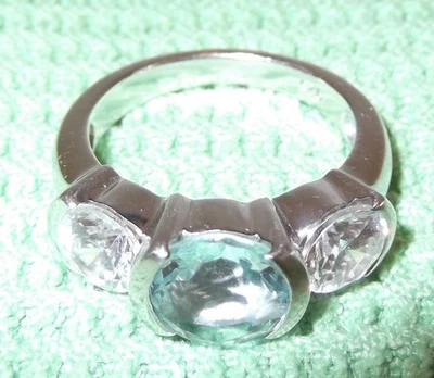 Damenring -925er Sterling Silber - Gr. 54 - 6,1 Gramm - mit Aquamarin & Zirkonen - Bild 1 von 4