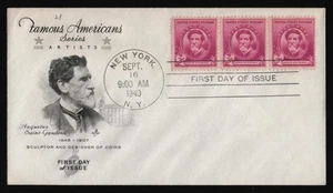 #886 3c A. Saint-Gaudens-Strip of 3, Art Craft H/C **ANY 5=FREE SHIPPING** - Picture 1 of 1