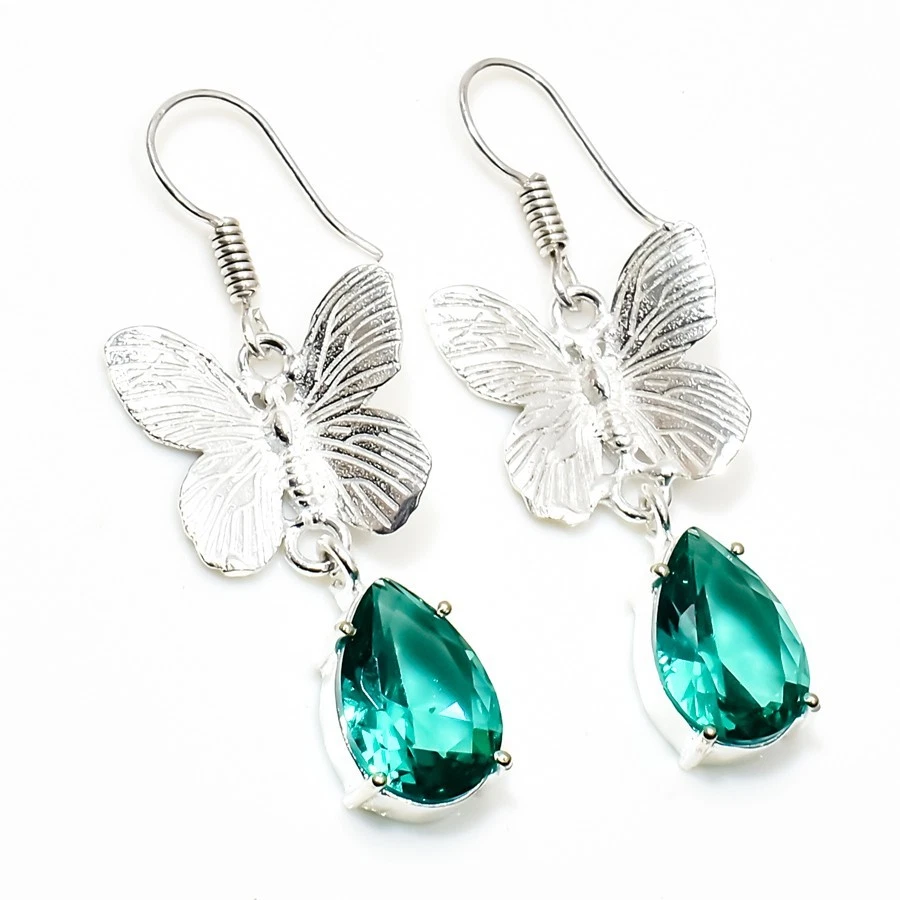 Pendiente de plata esterlina 925 con piedras preciosas de turmalina verde hecho a mano tamaño-1,8" Foto 1 de 4