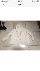 Ladies Extreme Rare Cream M&S Wool Blend Heavy Hooded Open Cardigan, Size 16 - Picture 1 of 7