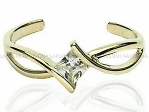 Princess Moissanite Adjustable Women Toe Ring s925 14k Yellow Gold Plated - Picture 1 of 4