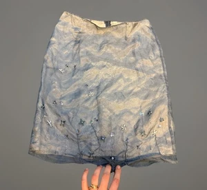 Laundry by Shelli Segal Gr. 8 grau Netz Overlay Perlen Blumen Rock Y2K Party - Bild 1 von 5