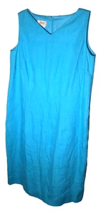 Talbots Woman Dress Irish Linen Turquoise Sleeveless 14W Lined Shift Minimalist - Picture 1 of 11