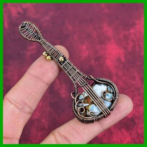 Ciondolo chitarra Friendship Day Deal rame naturale Larimar filo avvolto - Foto 1 di 6