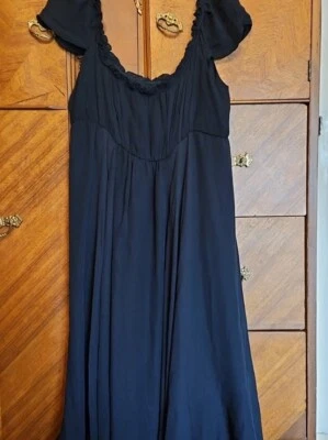 Vestido ECI Negro Talla 12 Babydoll Cintura Imperio Midi Leggth 100% Seda Foto 1 de 4