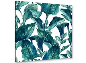 Stampa artistica su tela foglie esotiche tropicali blu acqua verde - quadrato 64 cm - 1s325 m - Foto 1 di 4