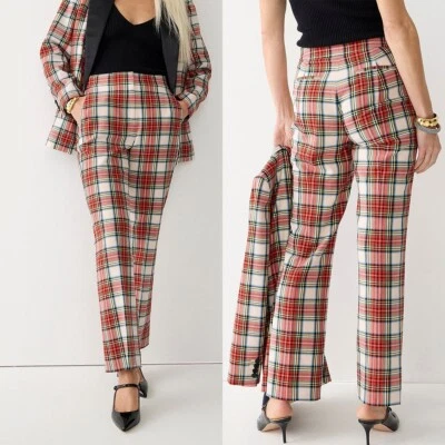 J Crew NWT $188 Willa Cropped Flare Pant in Snowy Stewart Tartan Wool | Sz 12 - Image 1 of 3