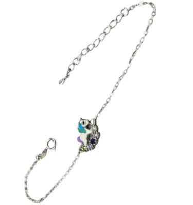 Bracciale ragazza bambina argento 925 unicorno pietre brillanti multicolore 18cm - Immagine 1 di 4