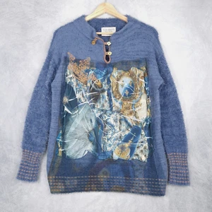 Elisa Cavaletti Sweater Womens Medium Blue Gold Shaggy 3D Art Graphic Italy - Picture 1 of 21