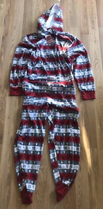 Holiday #FAMJAMS Youth One Piece Sleeper Fleece Hooded size L (10-12) - Picture 1 of 3