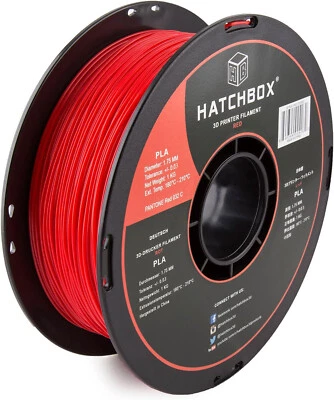 HATCHBOX 3D Printer Filament RED 1.75 mm PLA 1 kg Spool Dimensional +/-0.03 mm - Image 1 of 4