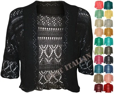 Cárdigan bolero top plus de punto de ganchillo de manga corta para mujer S-3XL Foto 1 de 2