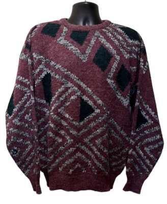 Vtg 80s/90s Grandpa Geometric Sweater~SEARS Mens Store~sz M~Acrylic/Nylon~Korea - Image 1 of 4