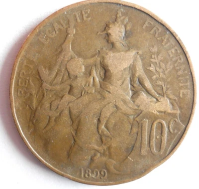 1899 FRANCIA 10 CÉNTIMOS - Moneda de colección vintage - ENVÍO GRATUITO - Francia Brz Bin Foto 1 de 2