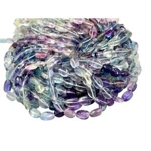 Natürliche mehrfarbige Fluorit Edelstein glatte ovale Perlen Stränge Größe 12x6 mm - Bild 1 von 9