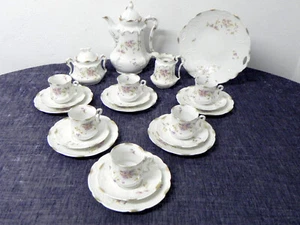 6 x KAFFEEGEDECK 3-teilig - Vintage Knochen Porze - Golddekor - ca.100 Jahre alt - Bild 1 von 12