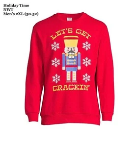 Holiday Time Men's Christmas Crewneck Red “Lets Get Crackin” Nutcracker 2XL NWT - Picture 1 of 1