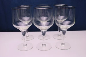 Tiffin Romance Wine Glass 6 3/4 " Classic Set of 6 Platinum Trim Tulip Bowl - Picture 1 of 3