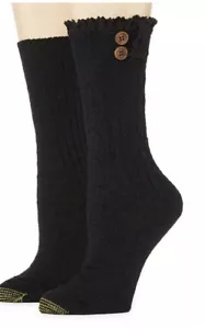 Free Ship! womens GOLD TOE Cable Button Boot Socks Black 2 Pack (C15) - Picture 1 of 5