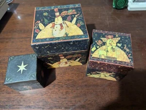 Bob's Boxes 3~Primitive Stackable Nesting Boxes Lang Paper Winter and Nativity - Picture 1 of 5