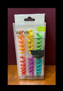 SET OF SIX COLORFUL WINE STEM CHARMS SILICONE SPRINGS IN ORIGINAL PACKAGING - Picture 1 of 3