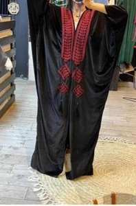 Abaya Velvet Black & Red Maxi Handmade New Women One Size - Picture 1 of 2